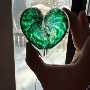 Green Glass Heart Sculpture